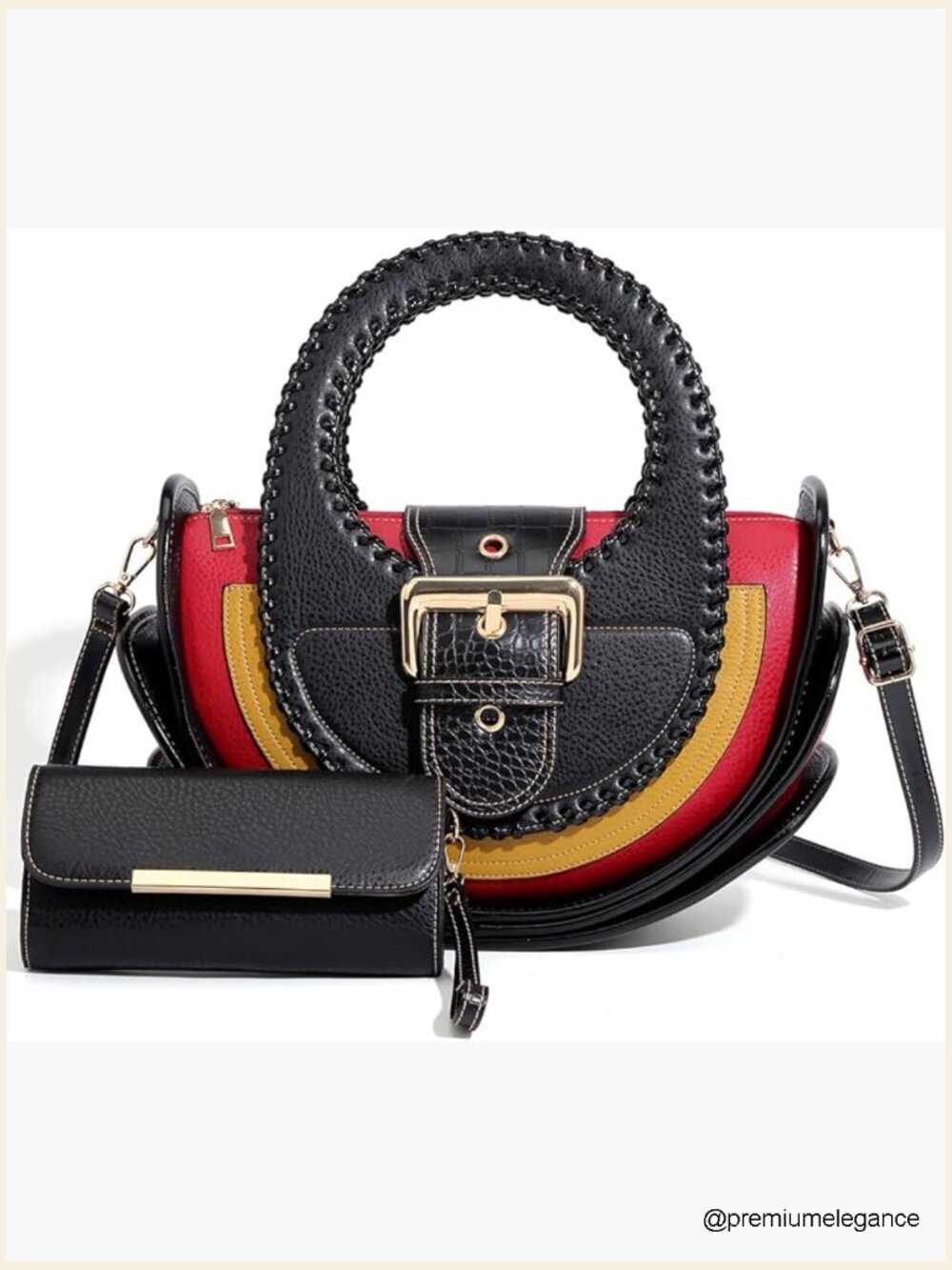 Large Faux Leather Satchel Crossbody Handbag Set with Wallet